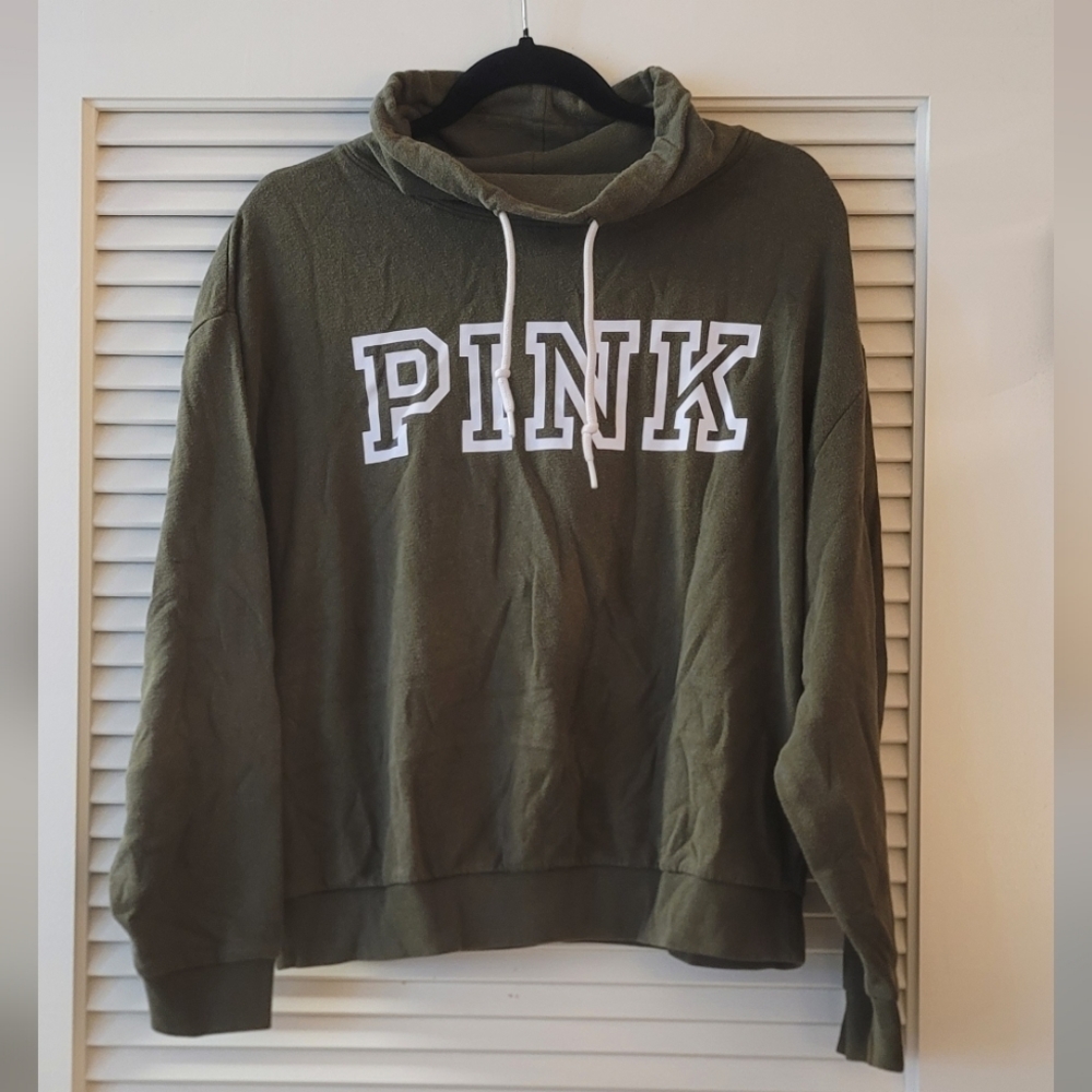 Pink Victoria's Secret - Olive Green & White Cowl-Neckline Long-Sleeve Sw…
